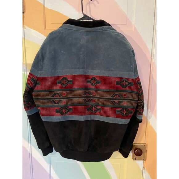 Vintage Scully Southwestern Bomber Jacket L Tapestry Suede Faux Fur - Picture 5 of 11